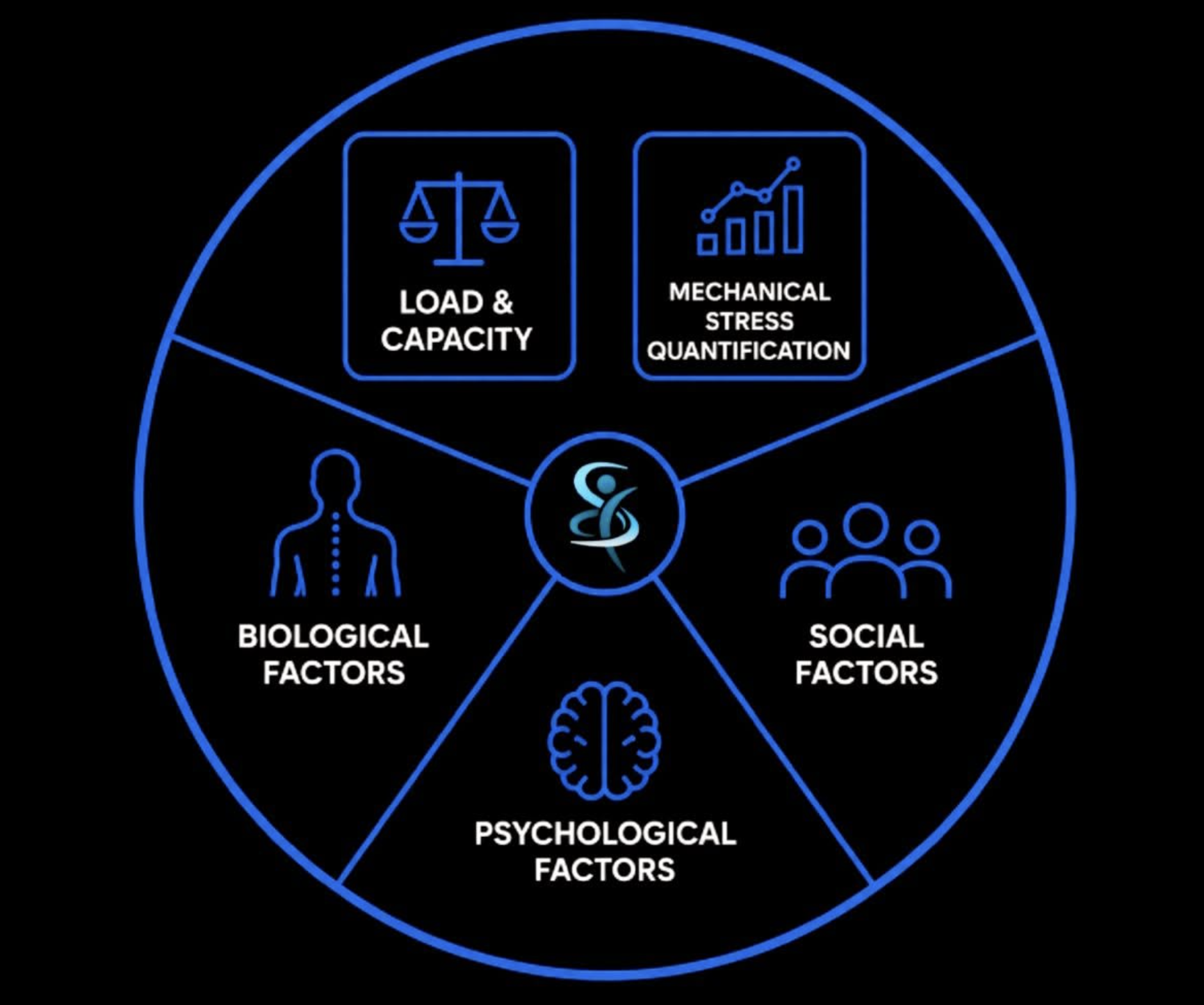 Diagram of the Nordic Physio clinical reasoning model showing five interacting domains